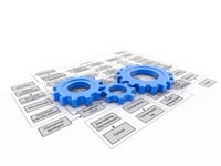 Automation tools listed on a sheet of paper with blue gears on top